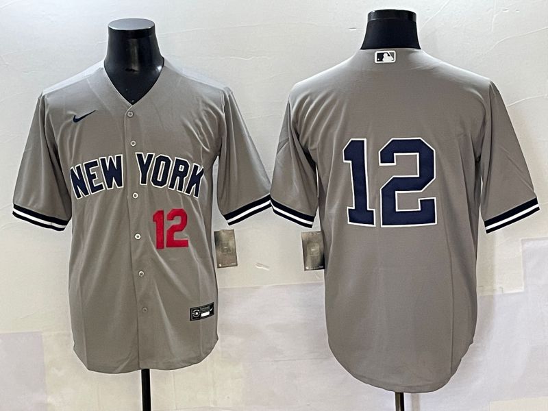 Men 2025 New York Yankees #12 No Name Grey Game Nike MLB Jersey style 3